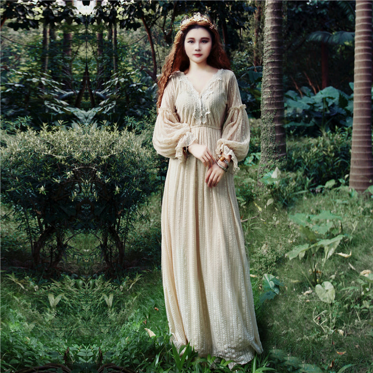 Dreamy Softcore V Neck Lace Dress – Retro Fairy