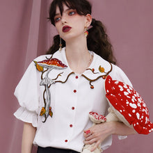 Load image into Gallery viewer, vintage blouse cottagecore blouse shirt cottagecore outfit vintage blouse vintage shirt fairycore outfit mushroom blouse
