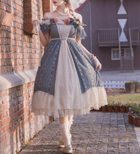 Load image into Gallery viewer, Royalcore Princess Vintage Rose Decor Lace Contrast Color Dress Final Sale
