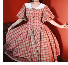 Load image into Gallery viewer, Vintage Remake Plaid Puff Sleeve Tea Dress
