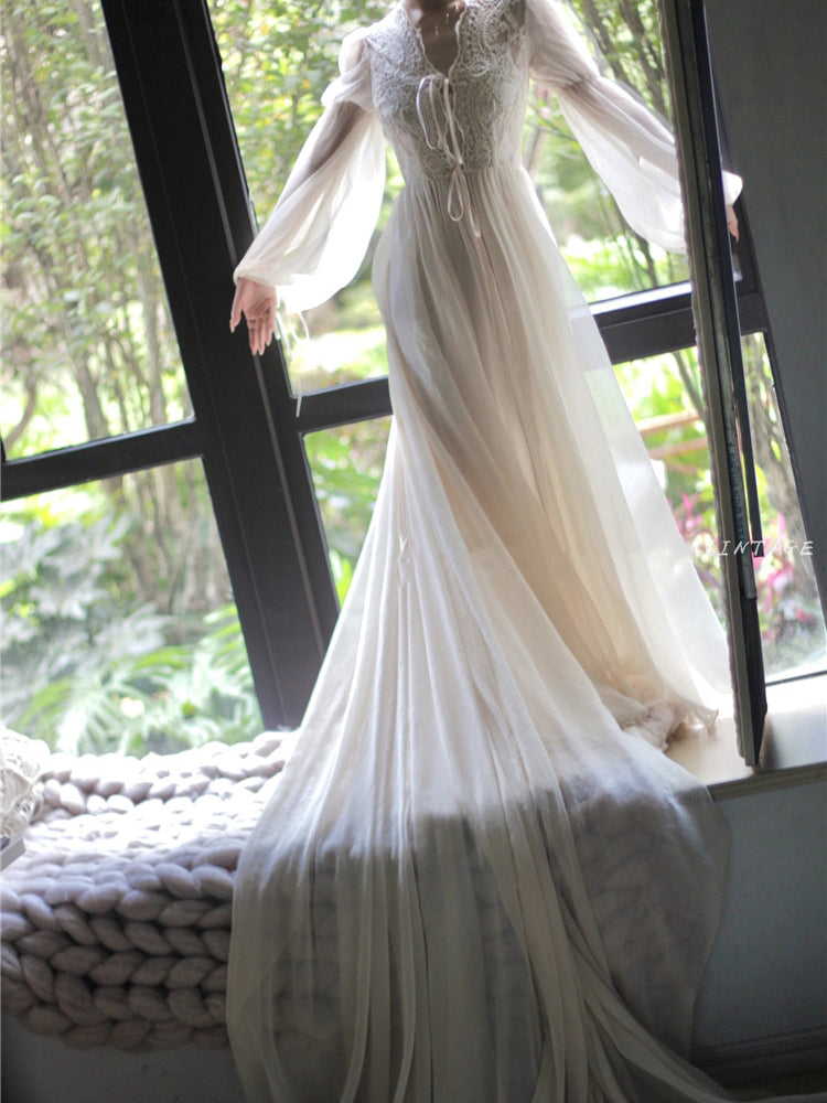 1930s Lace Princess bridal morning Cardi Gown - Short Style / L 1930s Lace Princess bridal morning Cardi Gown - Short Style / L