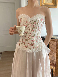 Vintage Floral Lace up Corset Top