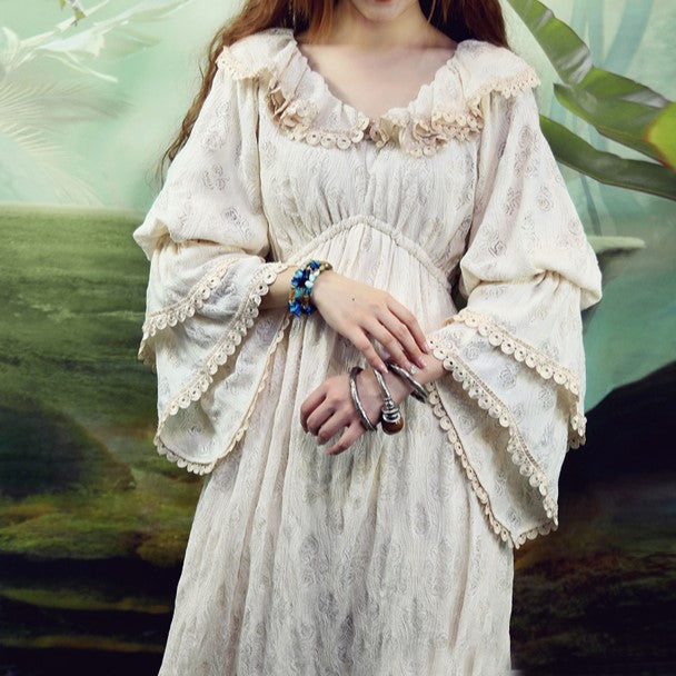 Whismical Puff Sleeves Nymph Dress L (Length- 52 inches/ 133 cm) I Retro Fairy Whismical Puff Sleeves Nymph Dress L (Length- 52 inches/ 133 cm) I Retro Fairy