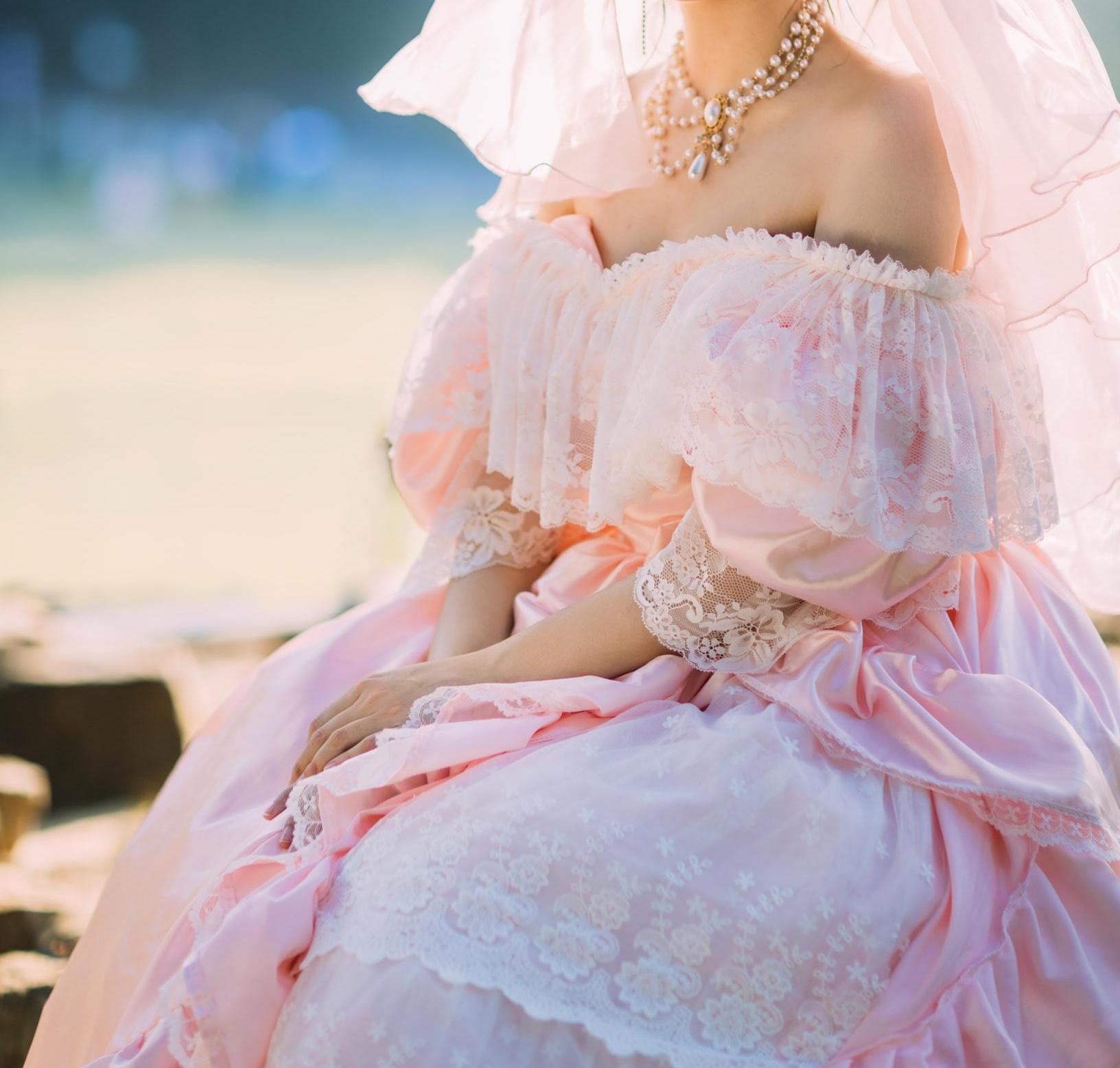 pink victorian wedding dress Princess Pink Antique Wedding Dress