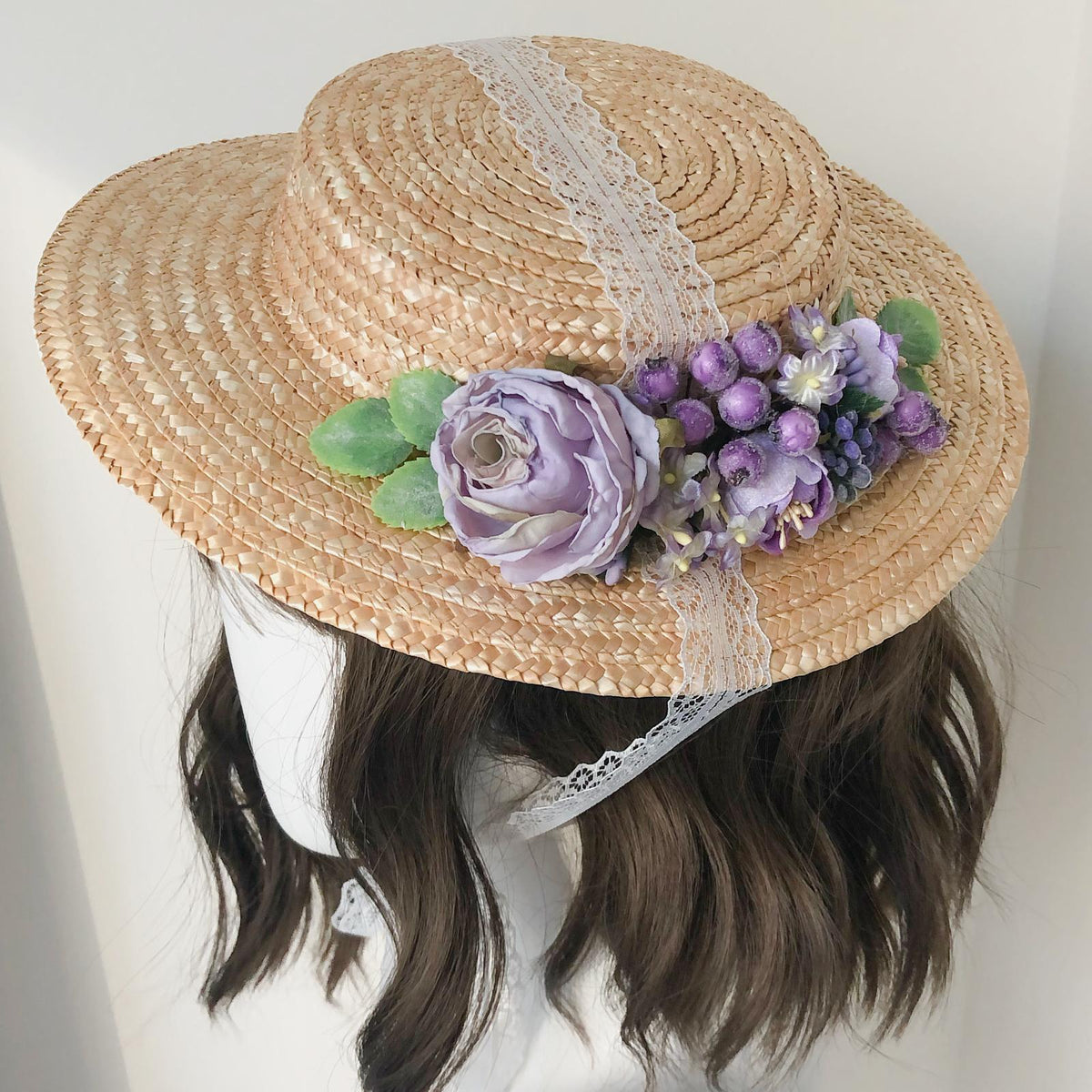 Cottagecore Straw Hat Womens OS Tan Lace Coquette Floral Victorian Style Prairie Spring is here, and summer is not far off! Now may be the  main image 4