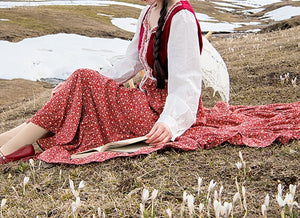 Gunne sax Style 70s Prairie Floral Velvet Stitched Dress