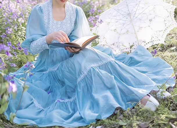 Gunne sax Style 70s Prairie Blue Swing Dress M I Retro Fairy Gunne sax Style 70s Prairie Blue Swing Dress M I Retro Fairy