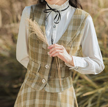 Load image into Gallery viewer, Retro Academia Plaid Blouse Vest Skirt Set
