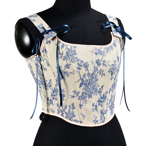 Vintage Floral Bow Tie Lace up Corset