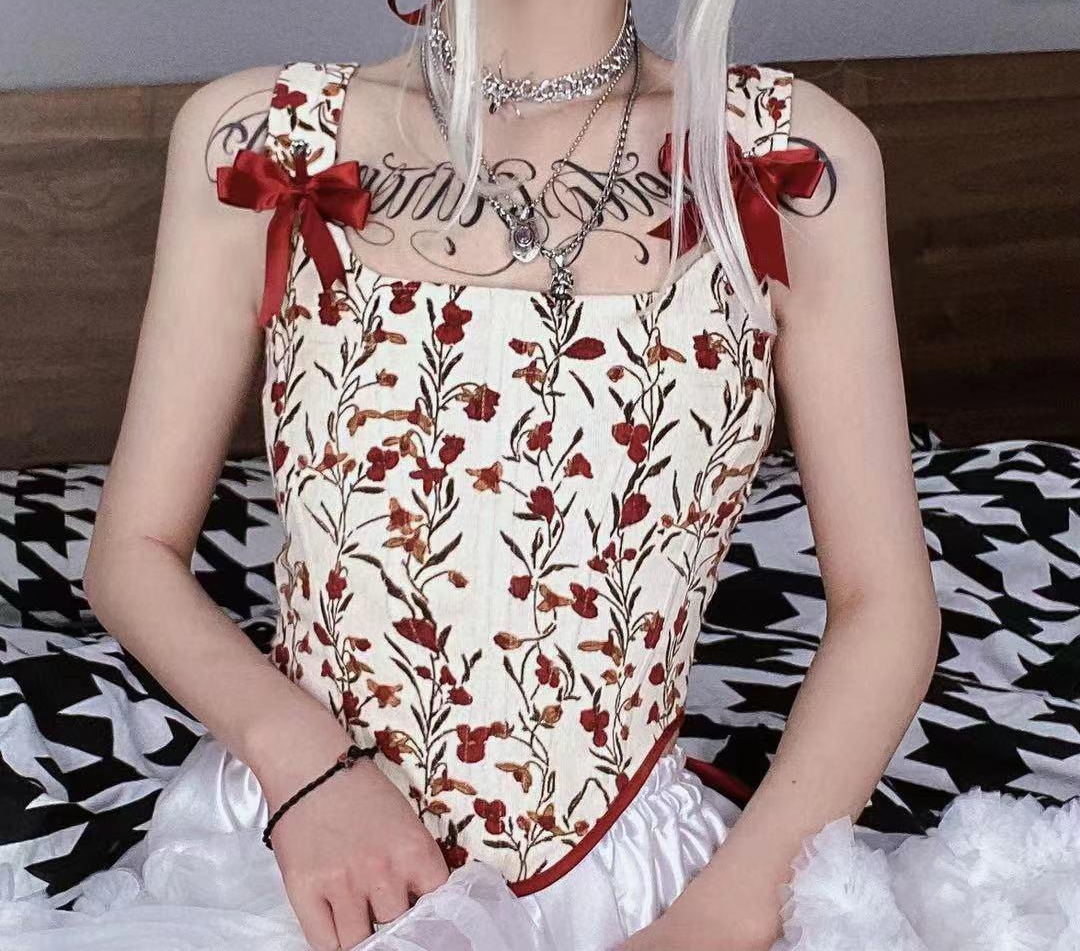 Handmade Retro Floral Bow Tie Corset [Annie]