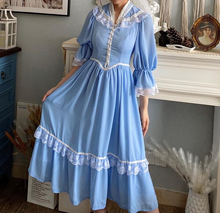 Load image into Gallery viewer, Vintage 70s Gunnesax Style Prairie Blue Dress
