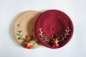 Handmade Cottagecore Christmas Wool Blend Beret