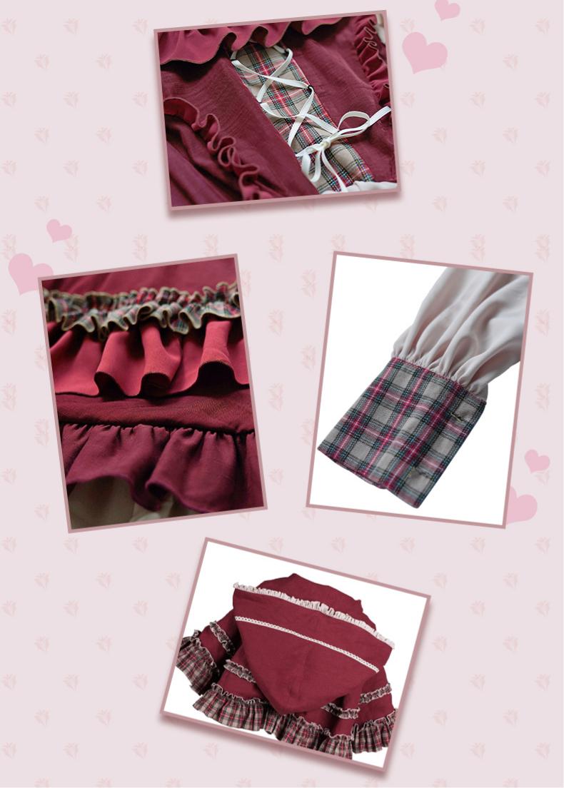 Cottagecore Red Dress Hooded Cape Set