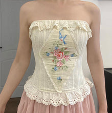 Load image into Gallery viewer, Vintage Reproduction Emboridery Lace up Corset Bustier Top
