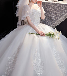 Royalcore Vintage Princess Puff Sleeves Wedding Gown Bridal Dress