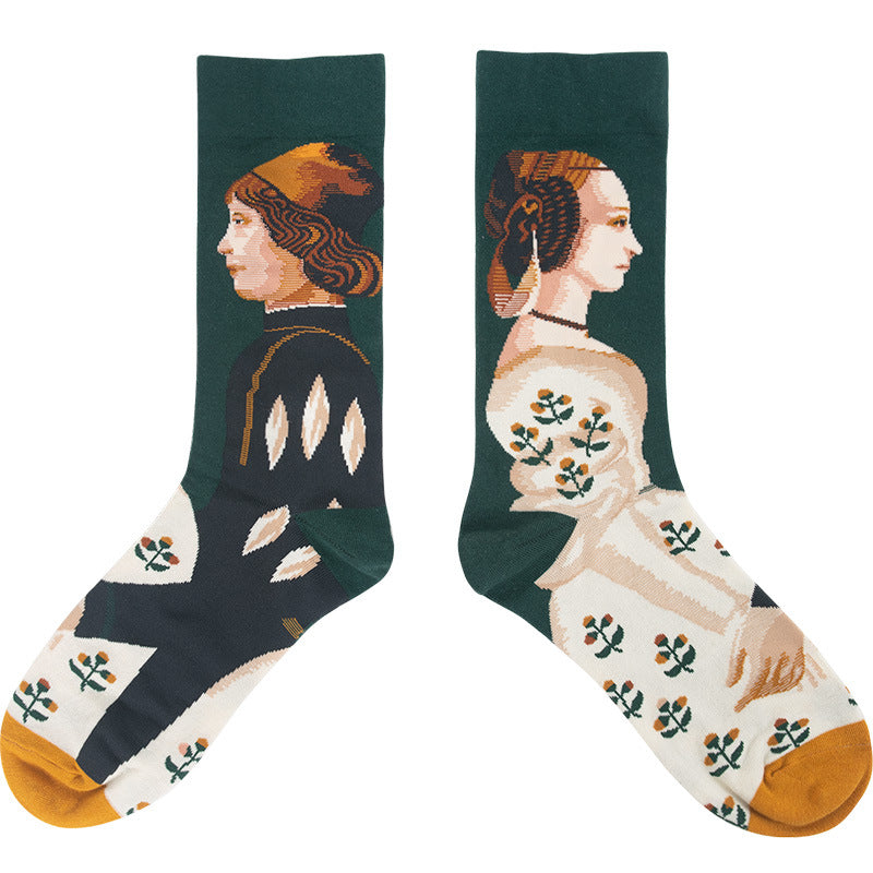 Retro Mid Tube Caricture Socks