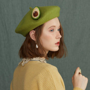 Handmade Cottagecore Avocado Wool Blend Beret