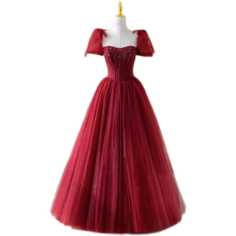 Elegant A-Line / Princess Red Engagement Prom Dresses 2021 Off-The-Shoulder  Crossed Straps Floor-Length /