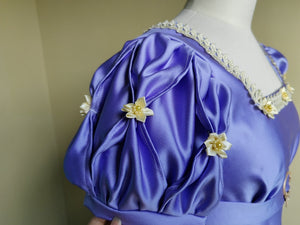 Handmade Custom made Satin Puff Sleeves Regency Dress