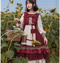 Load image into Gallery viewer, Cottagecore Lolita Style Vintage Red Dress Hooded Cape Set
