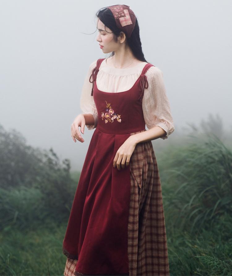 Cottagecore Plaid Fabric Stitched Pinafore Dress Dress ONLY Size S