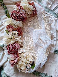 Handmade Vintage Straw Flower Bonnet Straw Hat