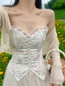 Vintage Reproduction Rose Lace Stitching Jacquard Corset Bustier Top