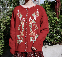 Load image into Gallery viewer, Cottagecore Embroidery Wool Cardigan Vintage Knit Top
