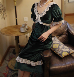 Vintage Gunne Sax Remake Velvet Green Dress