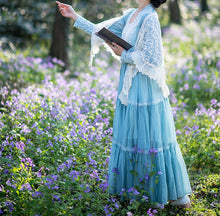 Load image into Gallery viewer, Gunne sax Style 70s Prairie Blue Swing Dress
