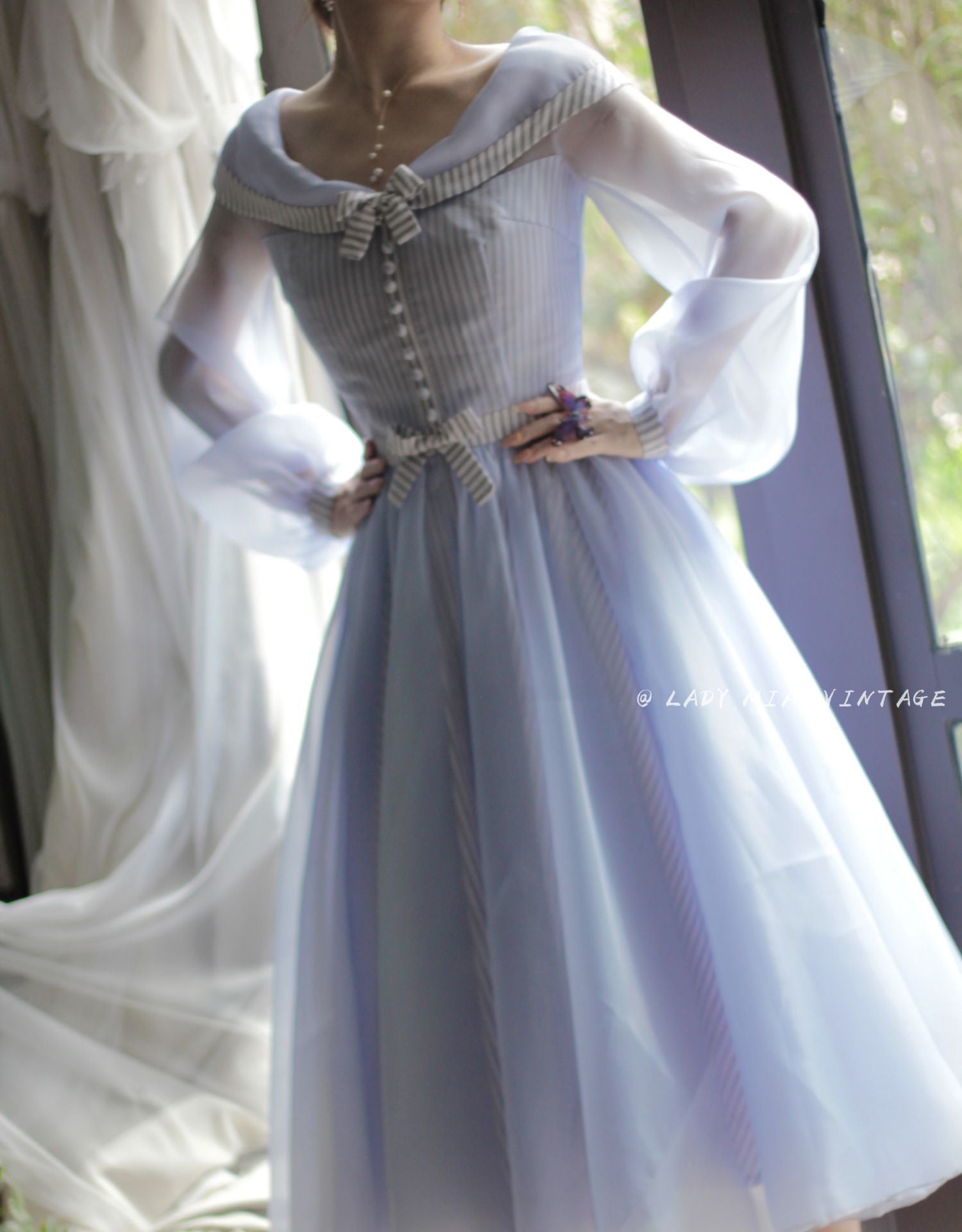 Grace of Monaco Remake Dreamy Blue Dress Short style: 115 cm/ 45 inches / XL I Retro Fairy Grace of Monaco Remake Dreamy Blue Dress Short style: 115 cm/ 45 inches / XL I Retro Fairy