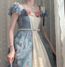 Load image into Gallery viewer, Royalcore Princess Vintage Rose Decor Lace Contrast Color Dress Final Sale
