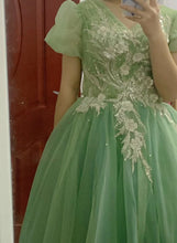 Load image into Gallery viewer, Handmade Fairycore V Neck Studded Green Prom Dress Evening Dress
