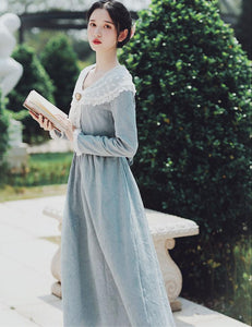 Period Drama Inspired Lace Collar Vintage Dress Final Sale