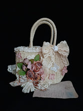 Load image into Gallery viewer, Handmade Cottagecore Flower Decor Straw Handbag Purse
