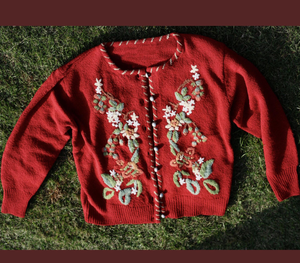 Cottagecore Embroidery Wool Cardigan Vintage Knit Top