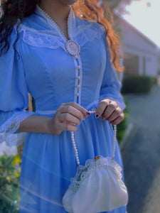 Vintage 70s Gunnesax Style Prairie Blue Dress