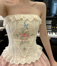 Load image into Gallery viewer, Vintage Reproduction Emboridery Lace up Corset Bustier Top
