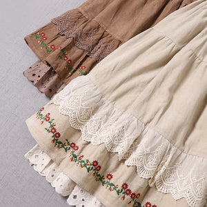 Retro Embroidery Cottagecore Cotton Skirt