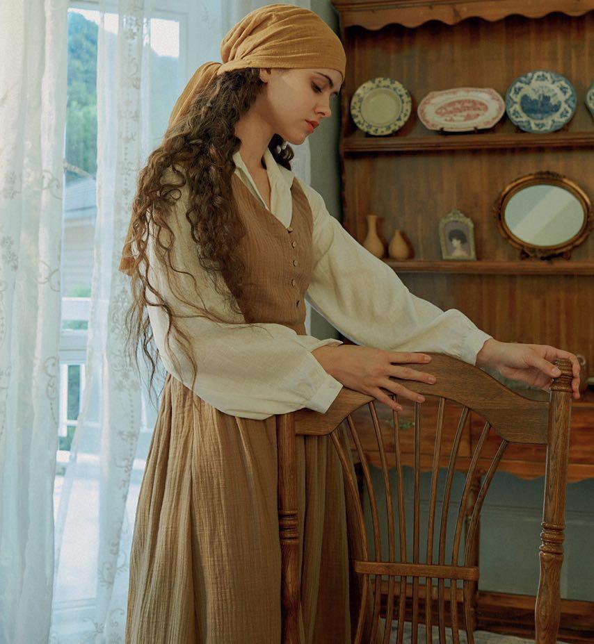Pride and Prejudice Vintage Linen Strap Dress Blouse Set Dress ONLY / L I Retro Fairy Pride and Prejudice Vintage Linen Strap Dress Blouse Set Dress ONLY / L I Retro Fairy