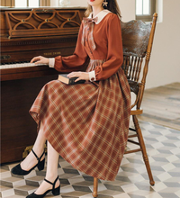 Load image into Gallery viewer, 40S Academia Plaid  Bow Tie Vintage Dress
