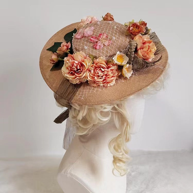 Vintage Style Straw Flower Bonnet Hat