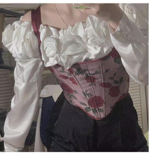 Load image into Gallery viewer, Handmade Retro Floral Jacquard Lace up Corset Top
