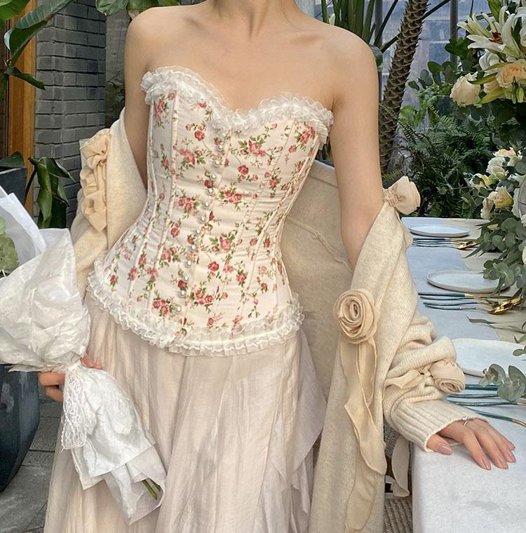 OPHPY Womens Gothic Corset Tops Strapless Lace Trim