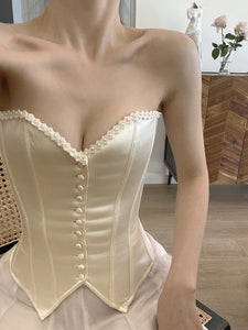 Vintage Reproduction Silk Lace up Corset Bustier Top