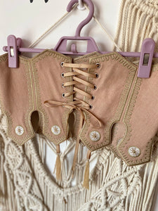 Handmade Vintage Fringe Embroidered Morandi Girdle Waistband Dress Set