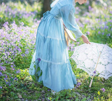 Load image into Gallery viewer, Gunne sax Style 70s Prairie Blue Swing Dress
