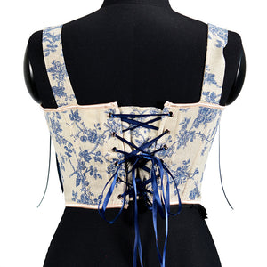 Vintage Floral Bow Tie Lace up Corset