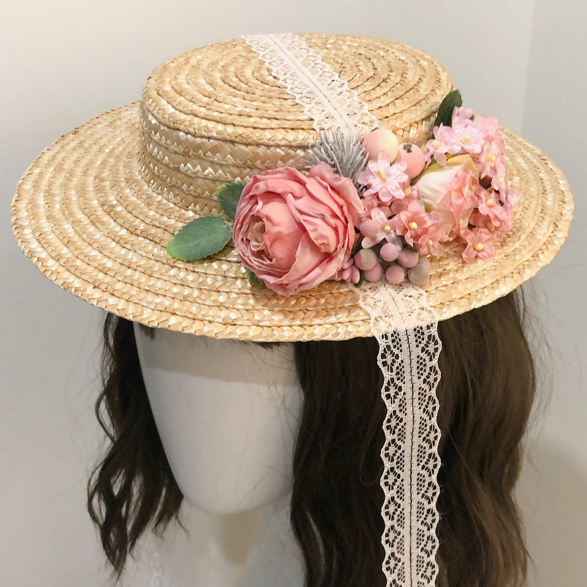 Cottagecore Straw Hat Womens OS Tan Lace Coquette Floral Victorian Style Prairie Spring is here, and summer is not far off! Now may be the  main image 2