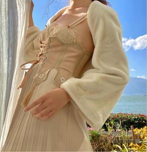 Handmade Vintage Fringe Embroidered Morandi Girdle Waistband Dress Set